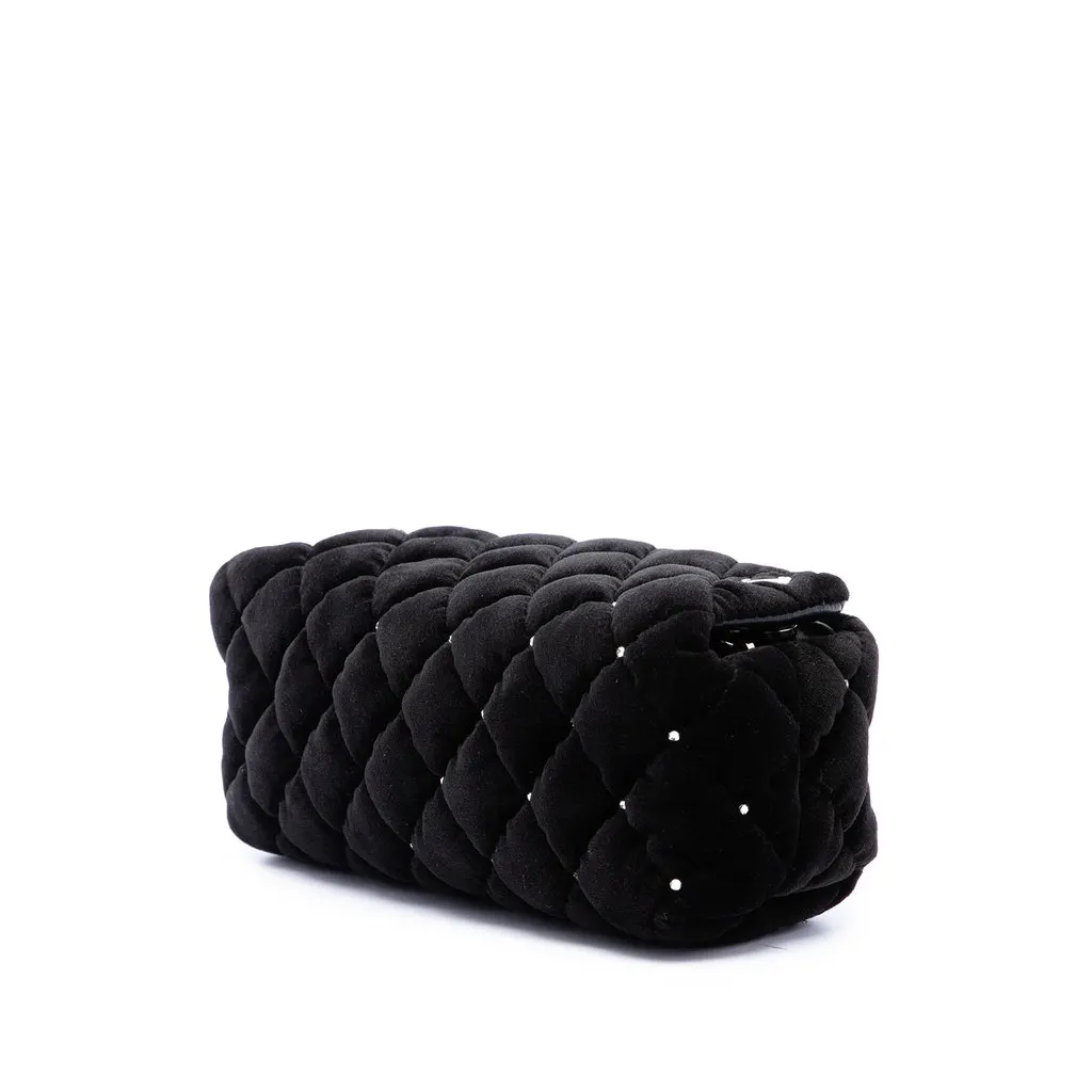 Chanel CC Quilted Velvet Crystal Wristlet Clutch Black Velvet Very good - Back View