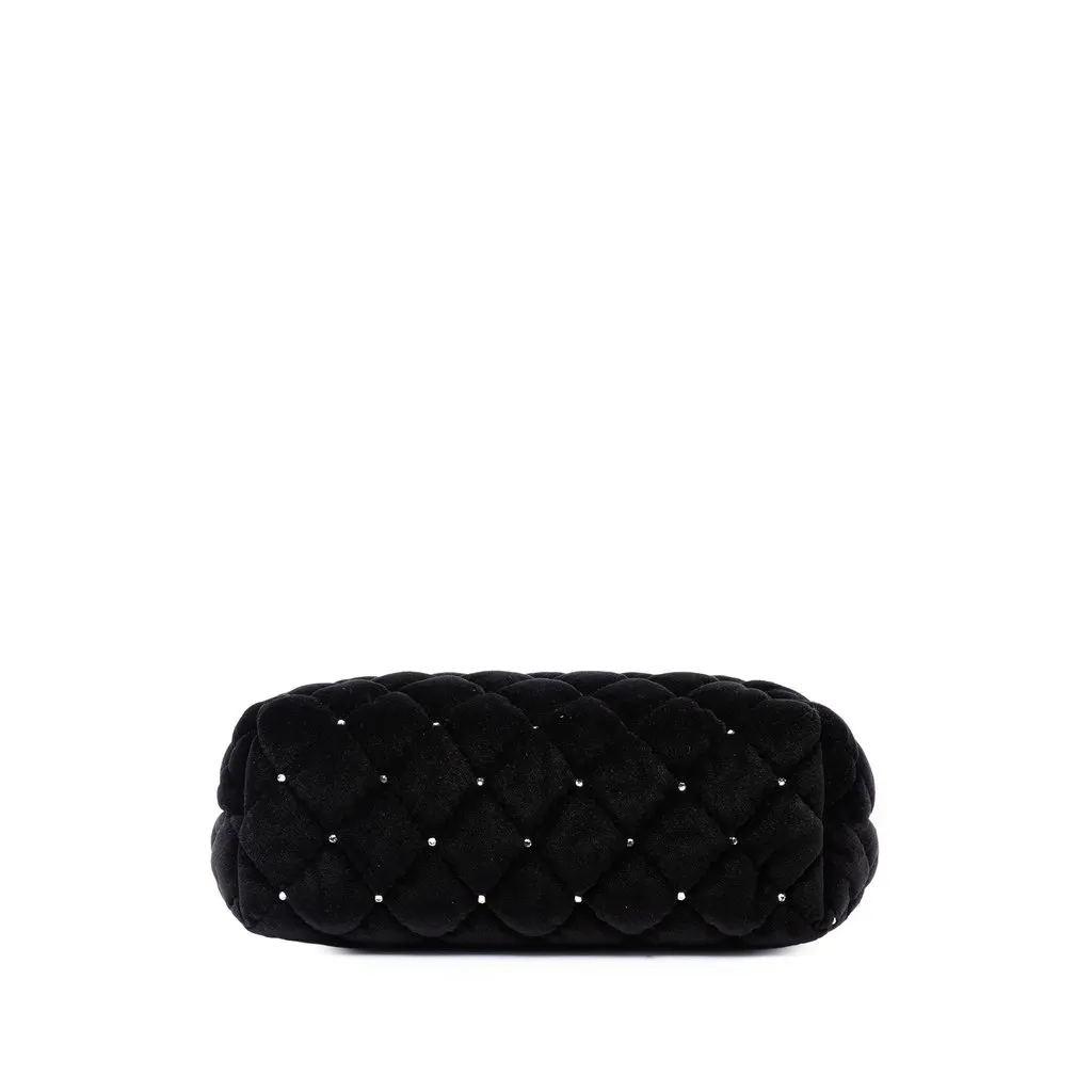 Chanel CC Quilted Velvet Crystal Wristlet Clutch Black Velvet Very good - Inside View