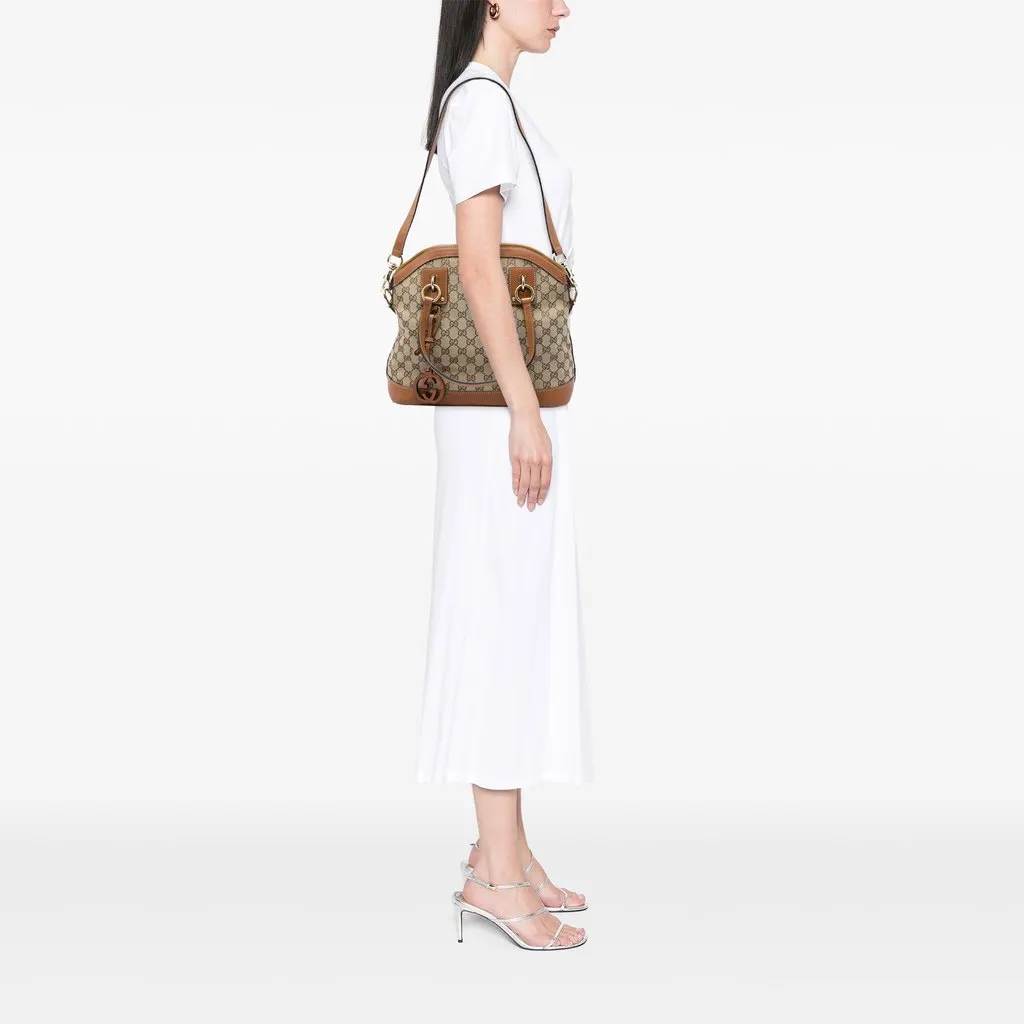Gucci Medium GG Canvas Charm Dome Satchel Beige Very good - Box View