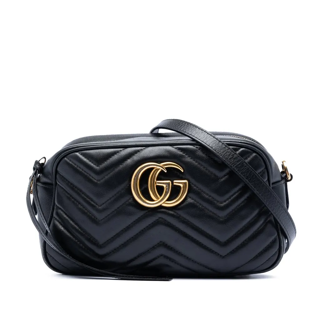Gucci Small GG Marmont Matelasse Calfskin Crossbody Black Leather Very good - Front View