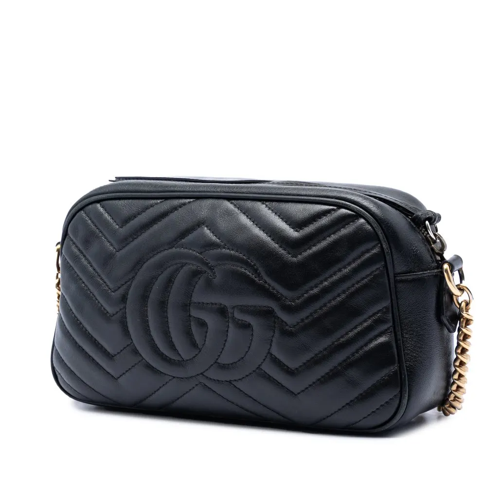 Gucci Small GG Marmont Matelasse Calfskin Crossbody Black Leather Very good - Back View
