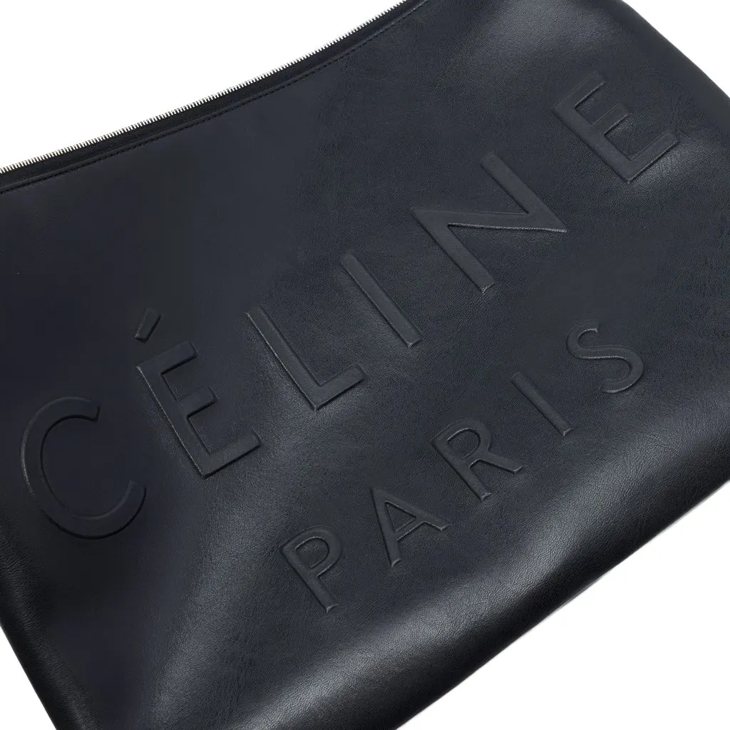 Celine Embossed Leather Logo Clutch Black Leather Very good - Box View