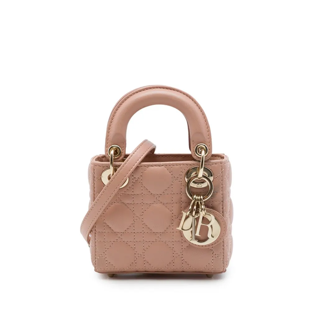 Dior Micro Lambskin Cannage Lady Dior Brown Leather Very good - Front View