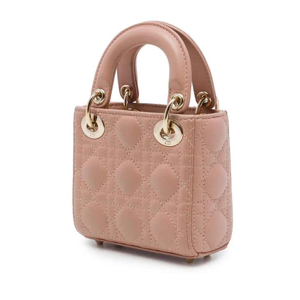Dior Micro Lambskin Cannage Lady Dior Brown Leather Very good - Back View