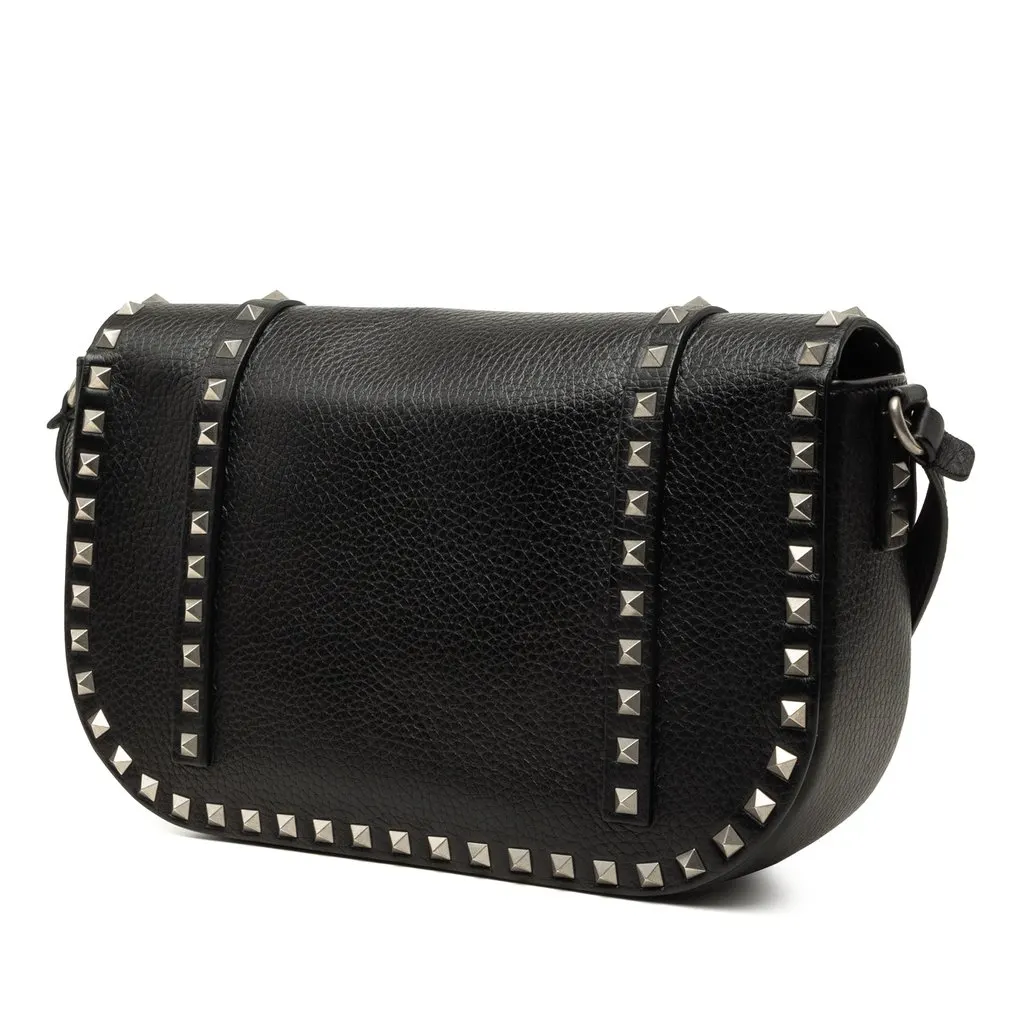 Valentino Leather Rockstud Messenger Bag Black Leather Very good - Back View