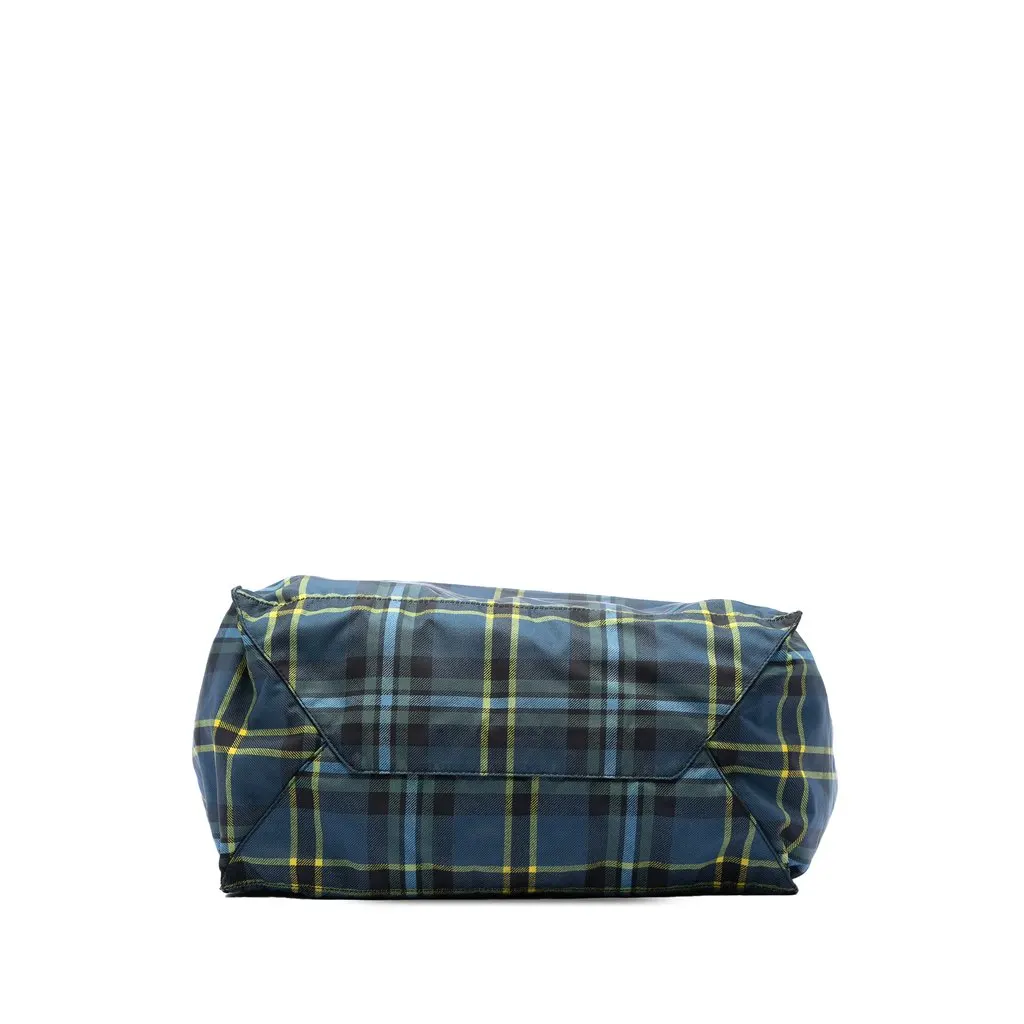 Prada Tessuto Stampato Plaid Tote Blue Very good - Inside View
