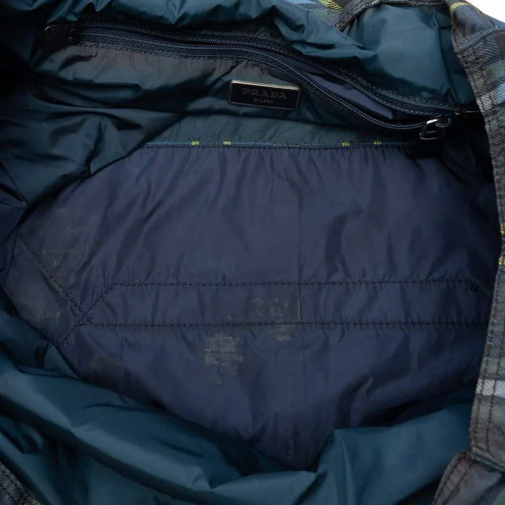 Prada Tessuto Stampato Plaid Tote Blue Very good - Model View