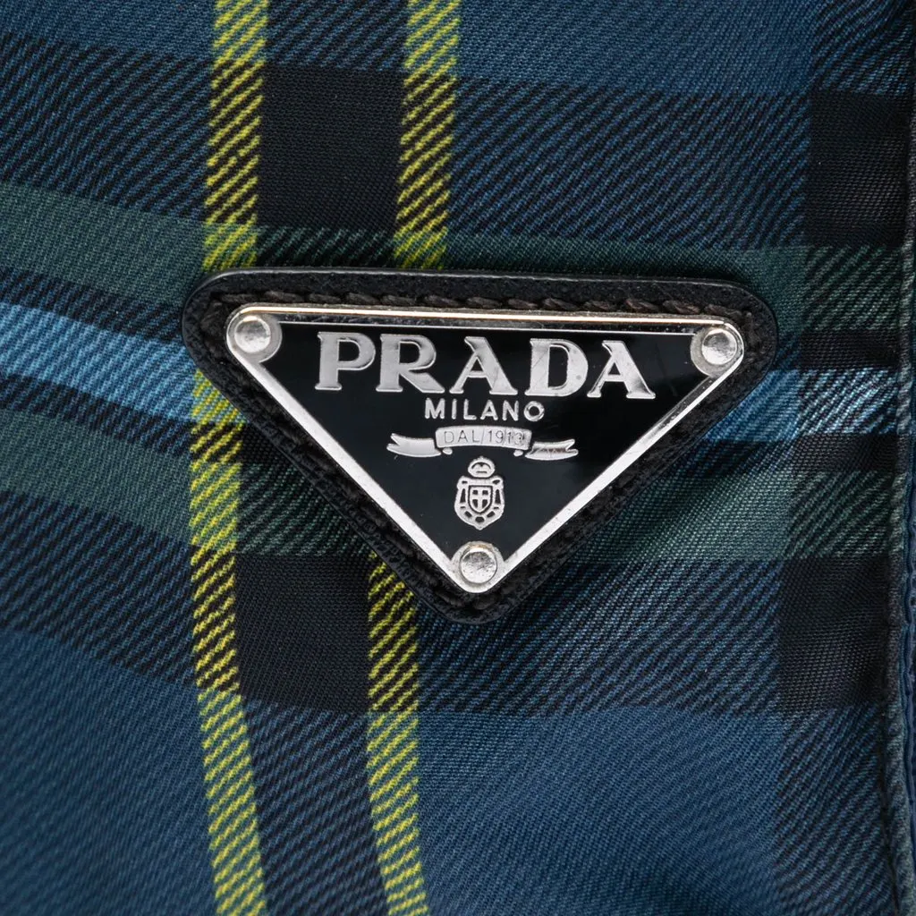 Prada Tessuto Stampato Plaid Tote Blue Very good - Box View