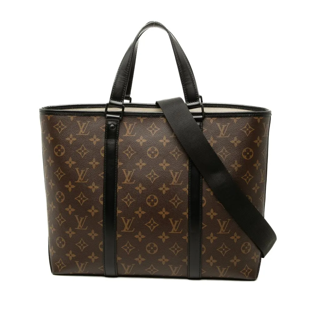 Louis Vuitton Monogram Macassar Weekend Tote PM Brown Canvas Good - Front View