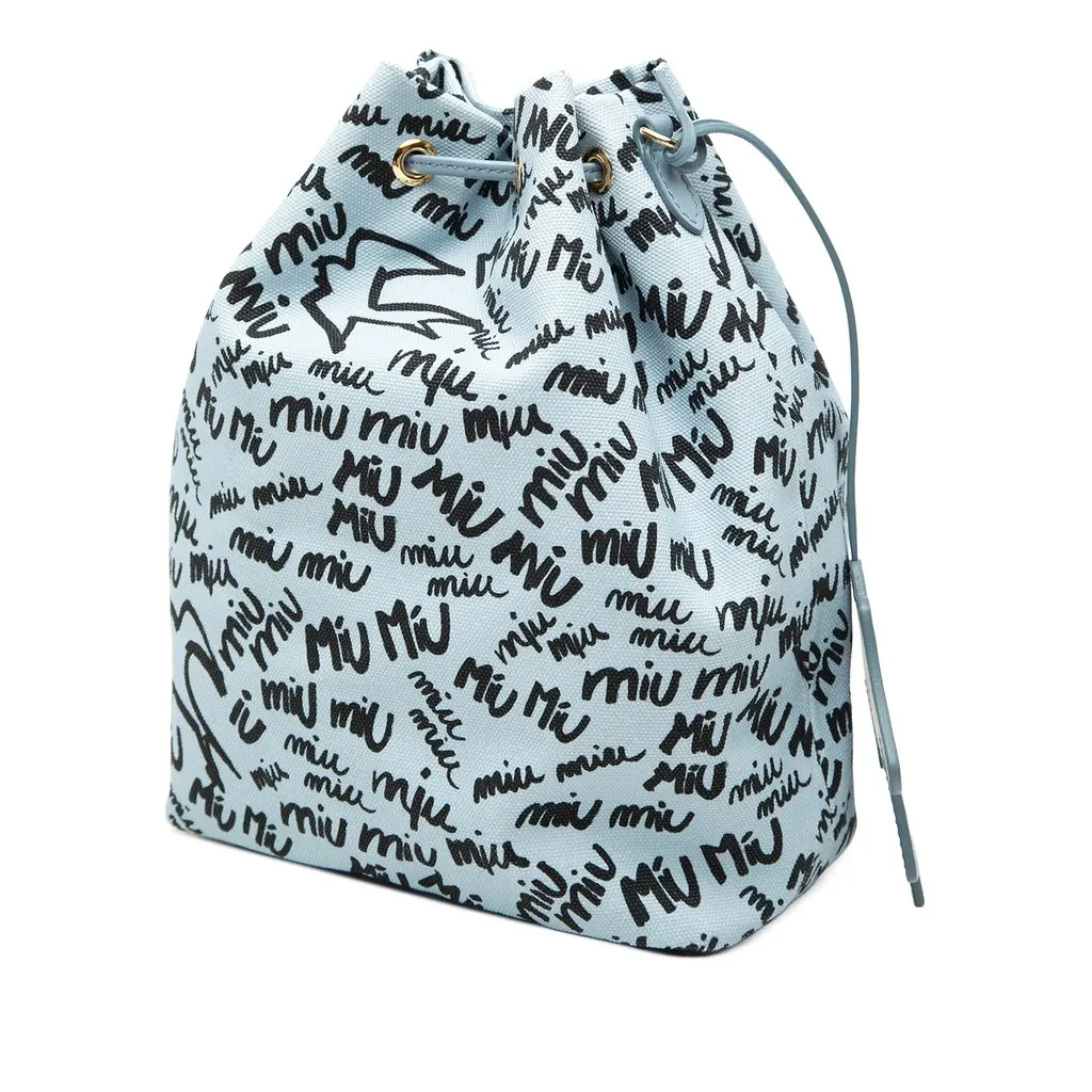 Miu Miu Printed Canvas Drawstring Pouch Blue Very good - Back View