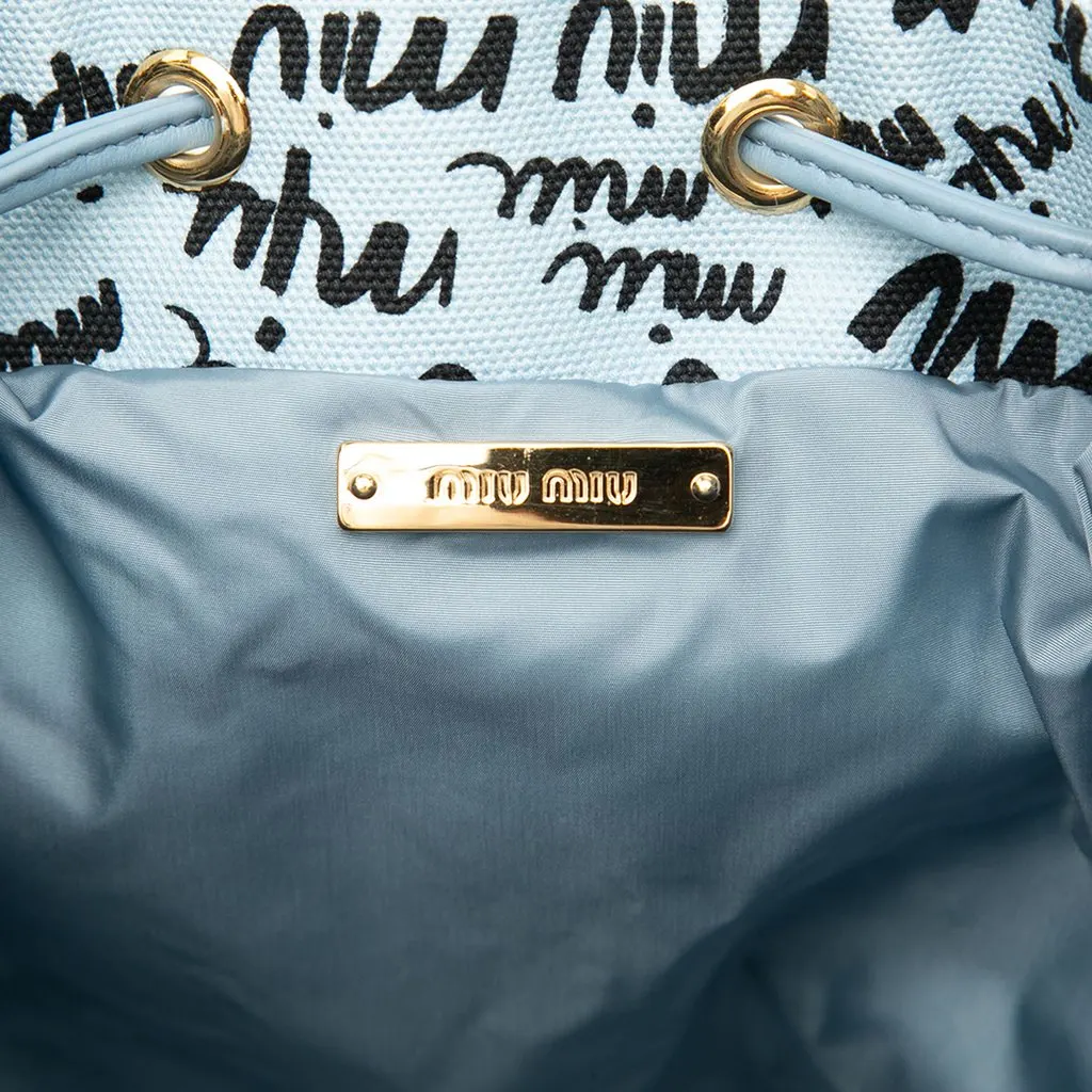 Miu Miu Printed Canvas Drawstring Pouch Blue Very good - Box View