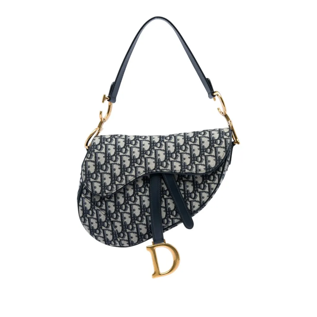 Dior Oblique Canvas Saddle Bag Blue Very good - Front View