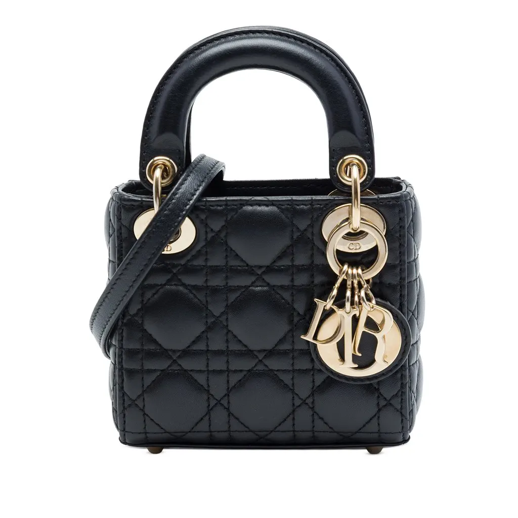 Dior Micro Lambskin Cannage Lady Dior Black Leather Very good - Front View