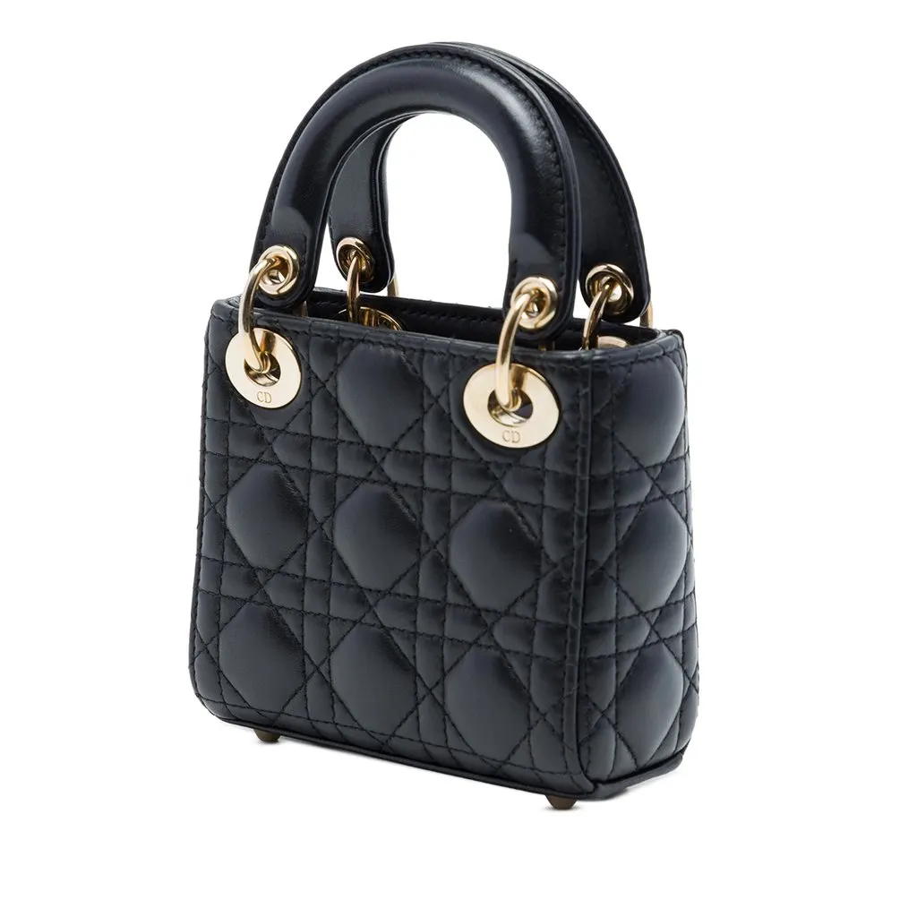 Dior Micro Lambskin Cannage Lady Dior Black Leather Very good - Back View