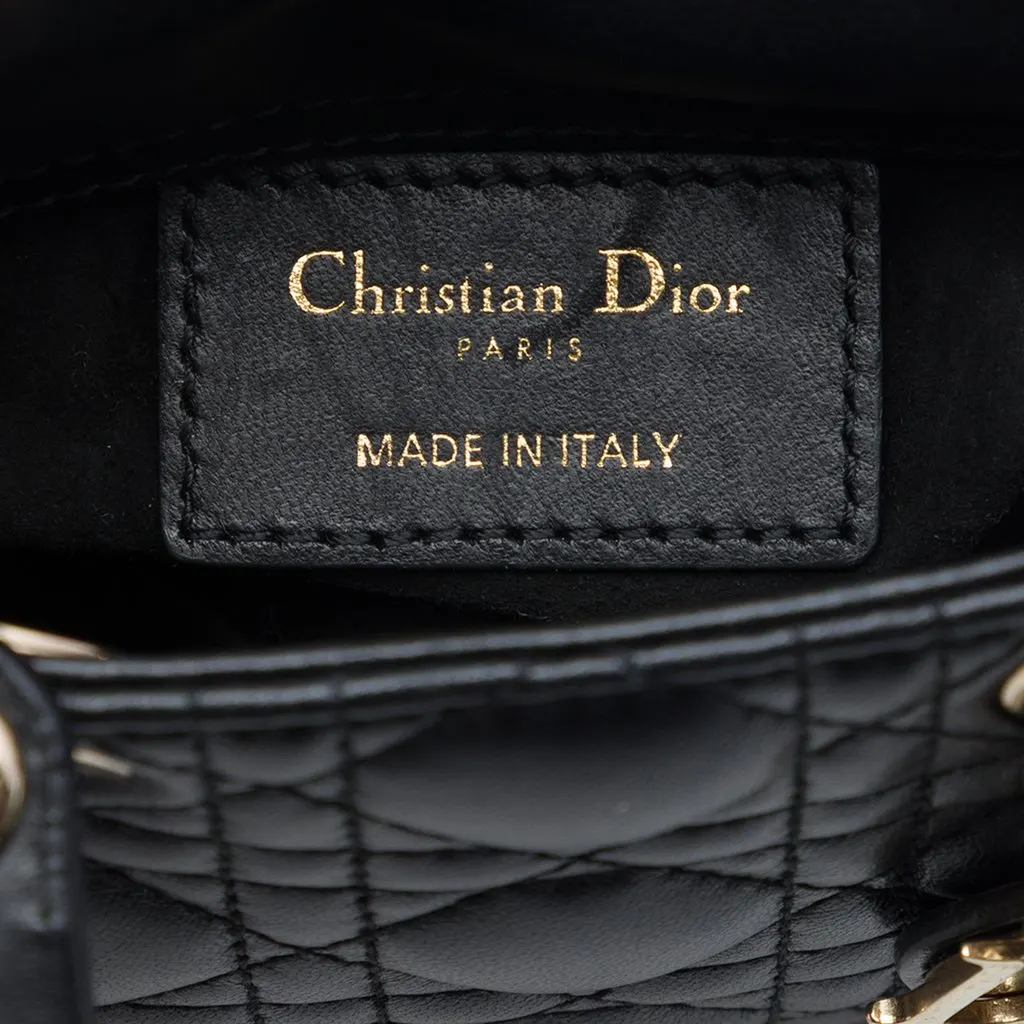 Dior Micro Lambskin Cannage Lady Dior Black Leather Very good - Box View