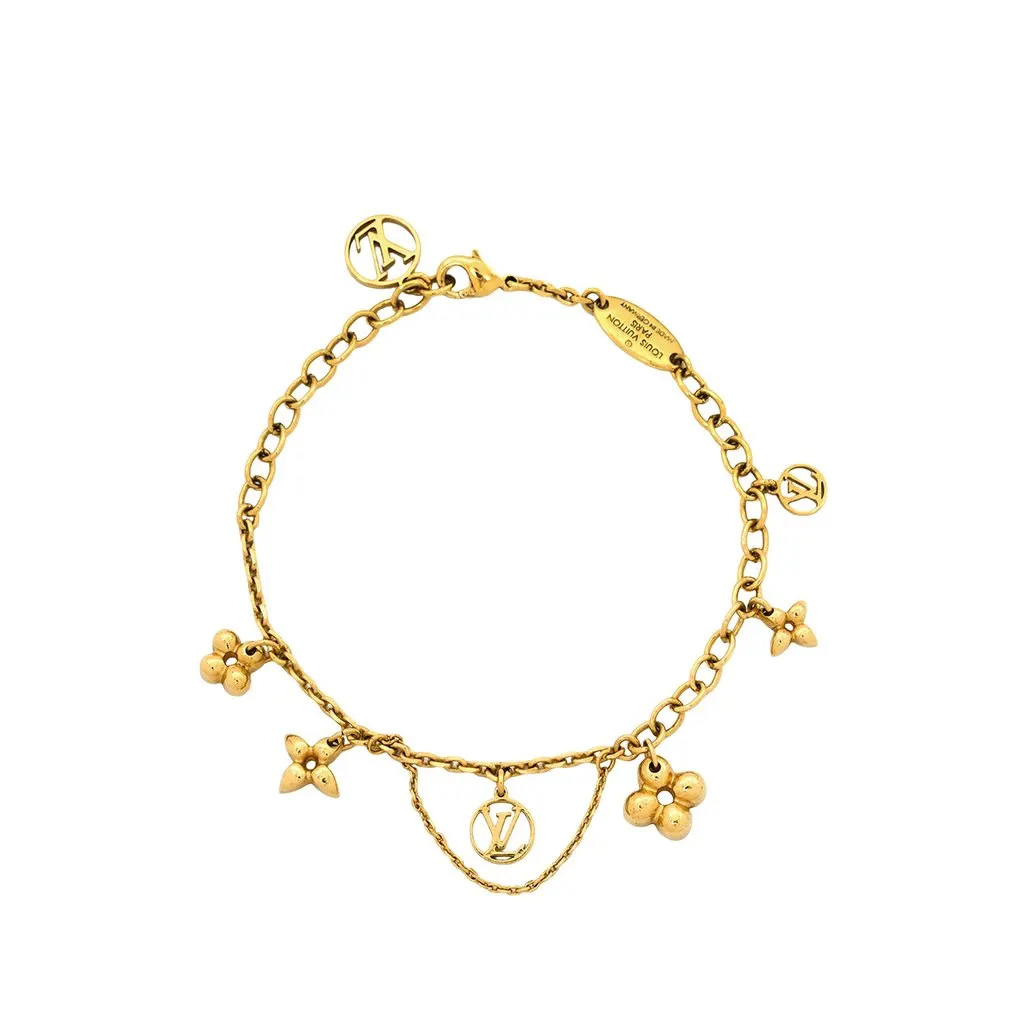 Louis Vuitton Gold Plated Monogram Blooming Supple Bracelet Gold Metal Very good - Front View