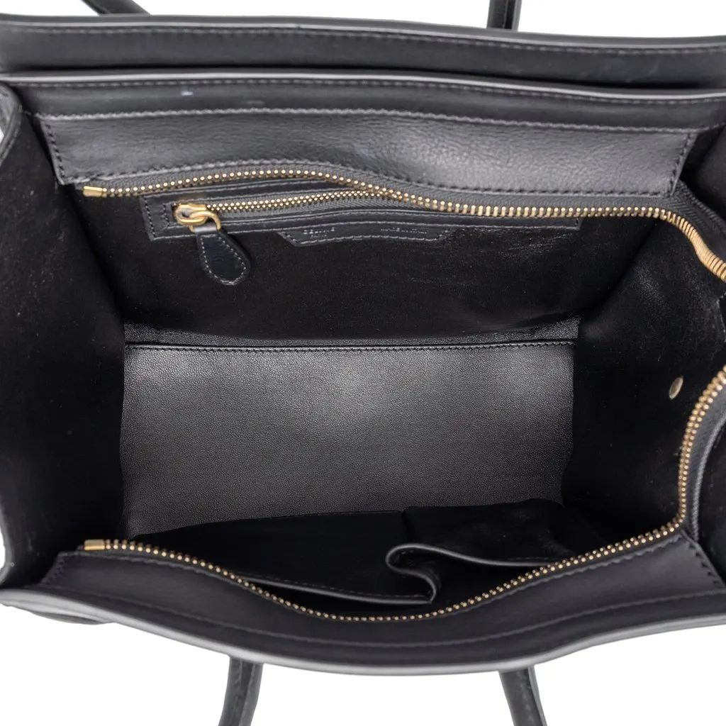 Celine Micro Smooth Calfskin Luggage Tote Black Leather Very good - Model View