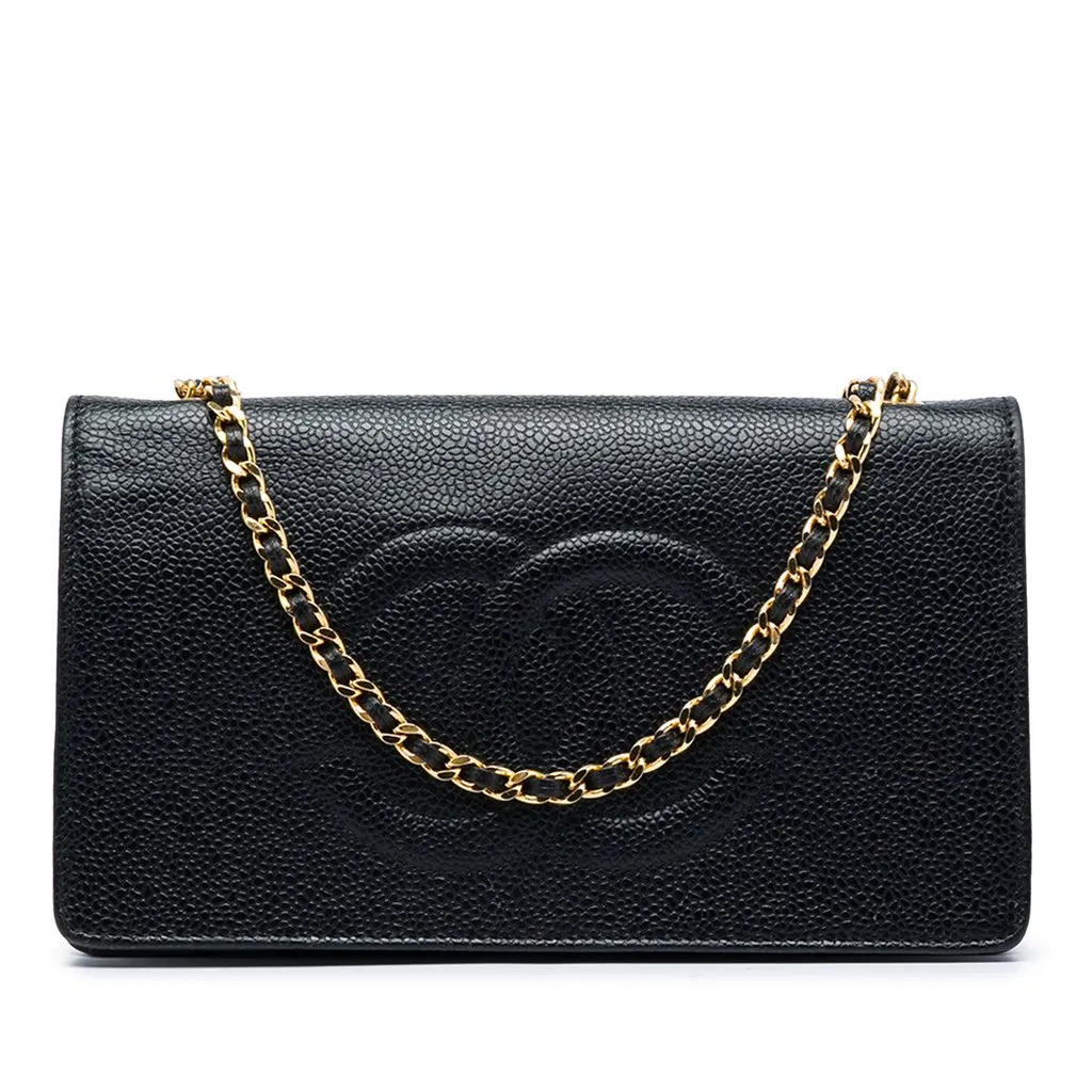 Chanel CC Caviar Wallet On Chain Black Leather Very good - Front View