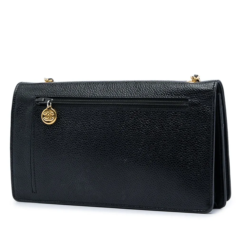 Chanel CC Caviar Wallet On Chain Black Leather Very good - Back View