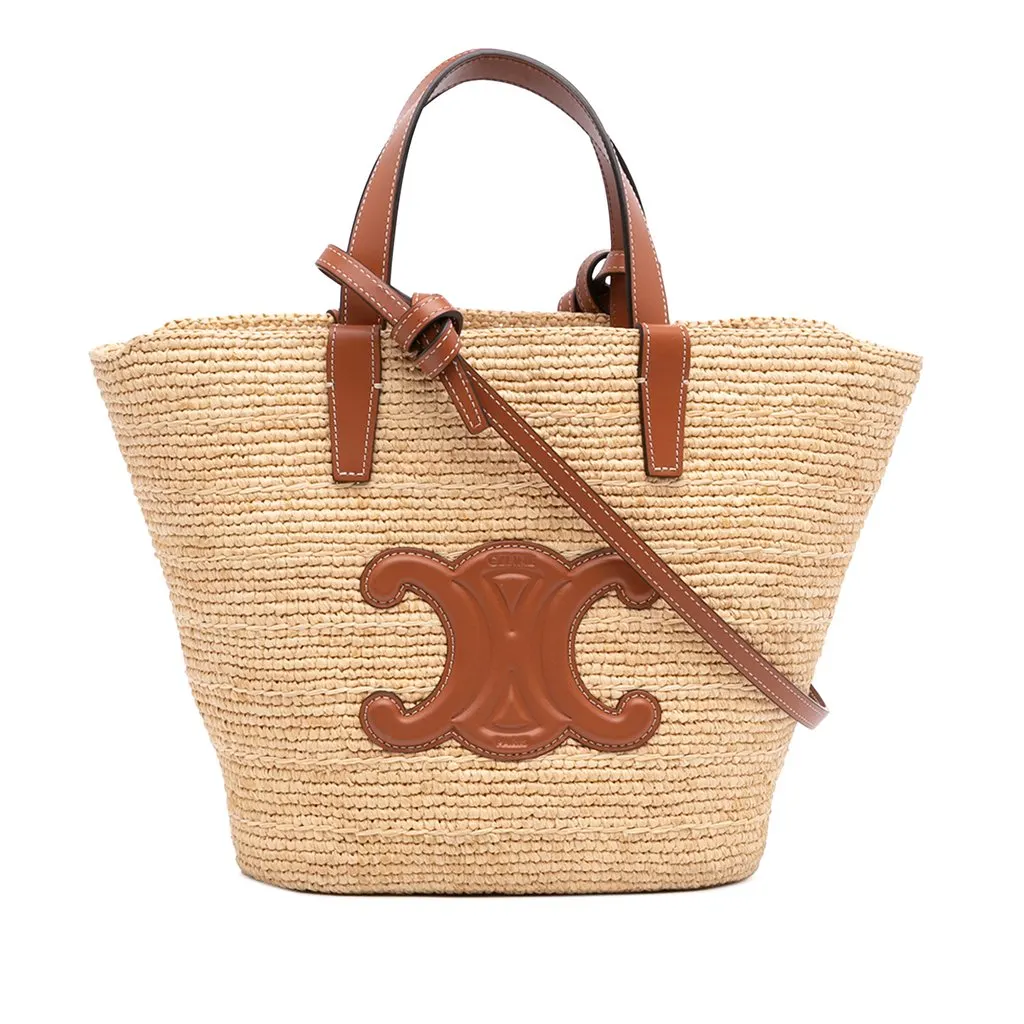 Celine Teen Supple Raffia Cuir Triomphe Classic Panier Tote Beige Rattan Never worn - Front View