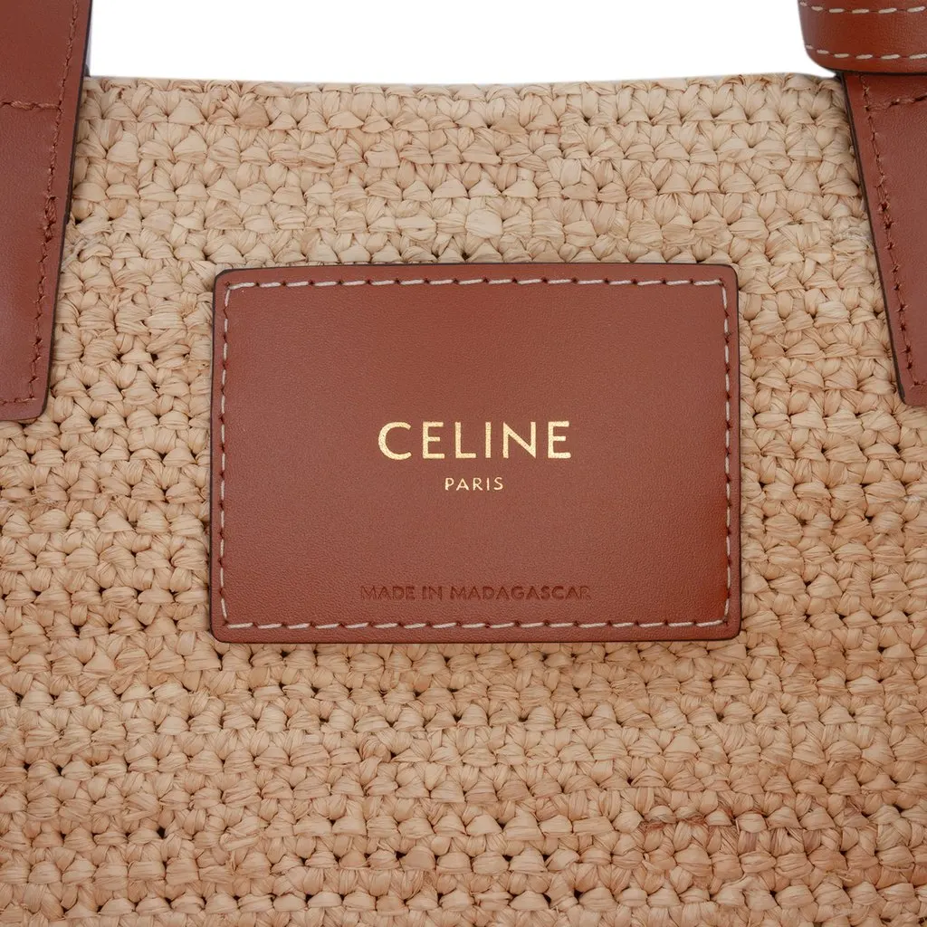Celine Teen Supple Raffia Cuir Triomphe Classic Panier Tote Beige Rattan Never worn - Box View