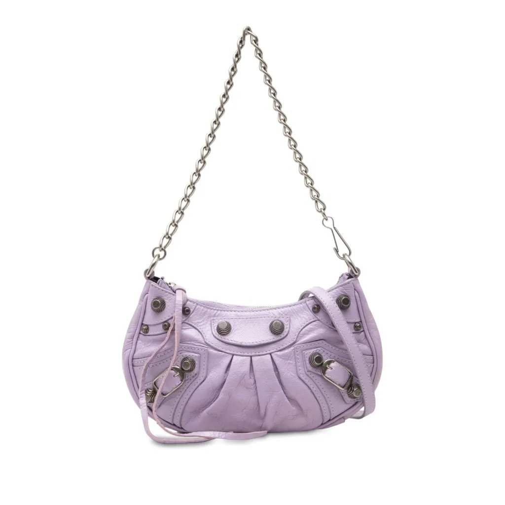 Balenciaga Mini Lambskin Motocross Le Cagole Purple Leather Very good - Front View