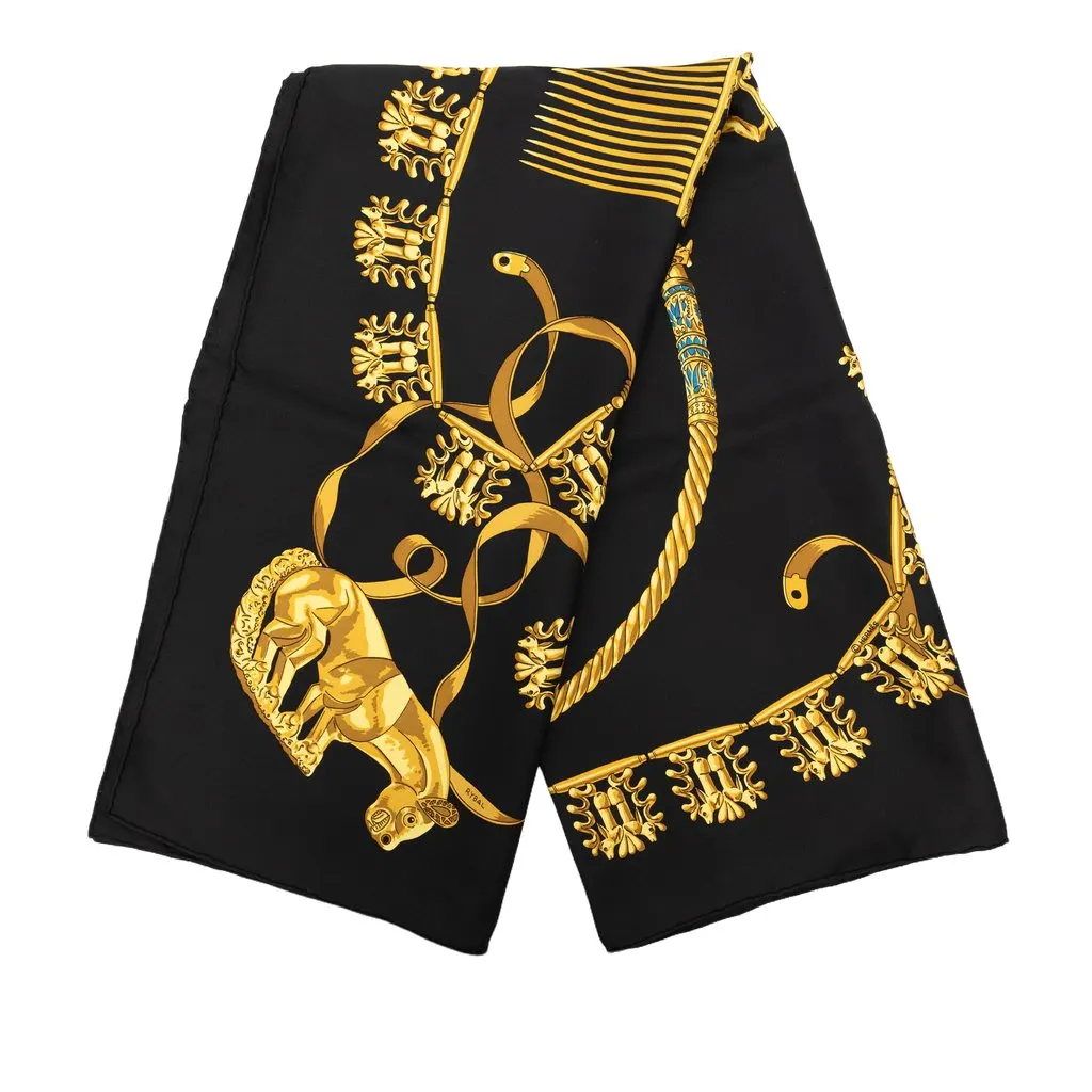Hermès Les Cavaliers d Or Silk Scarf 90 Black Silk Good - Front View