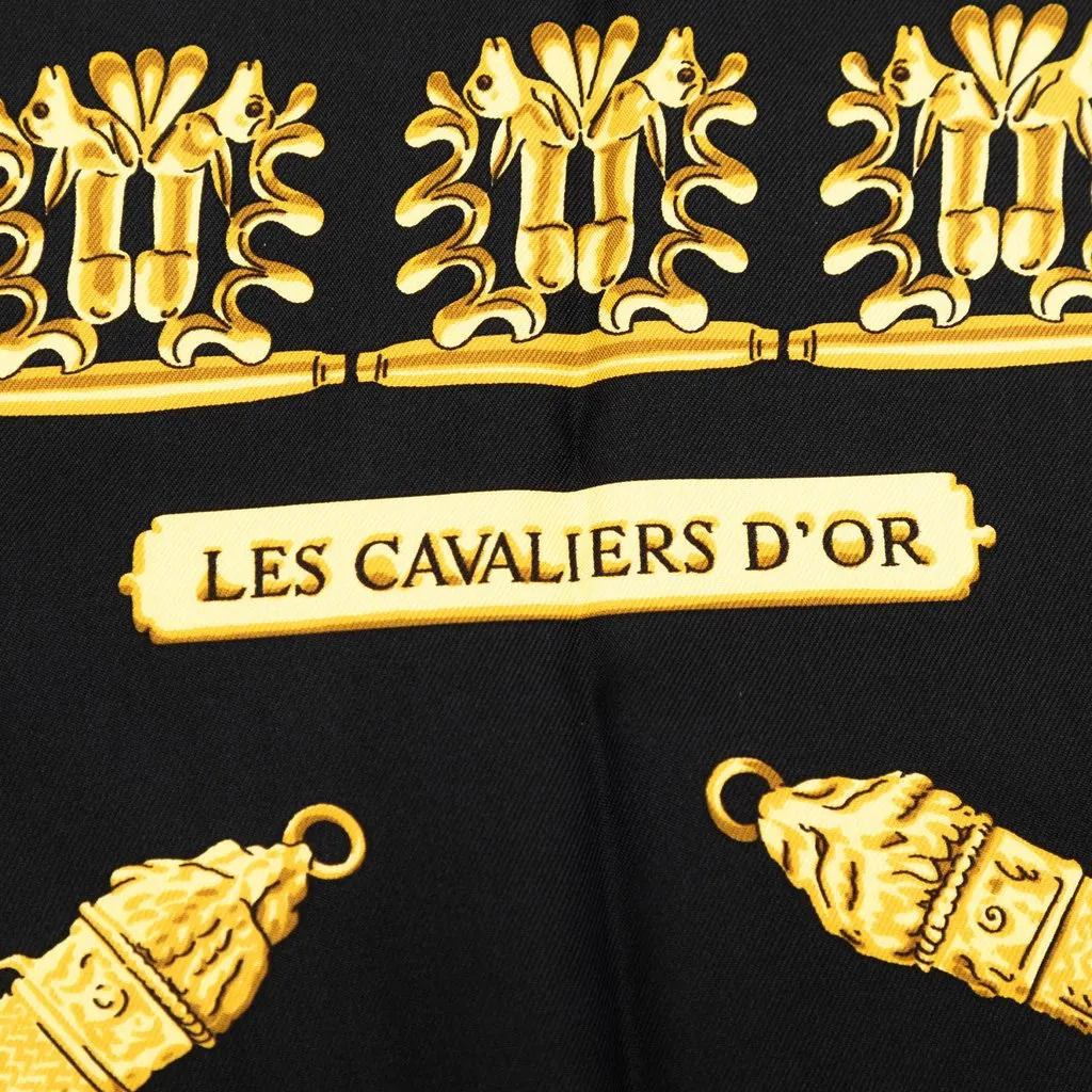 Hermès Les Cavaliers d Or Silk Scarf 90 Black Silk Good - Inside View