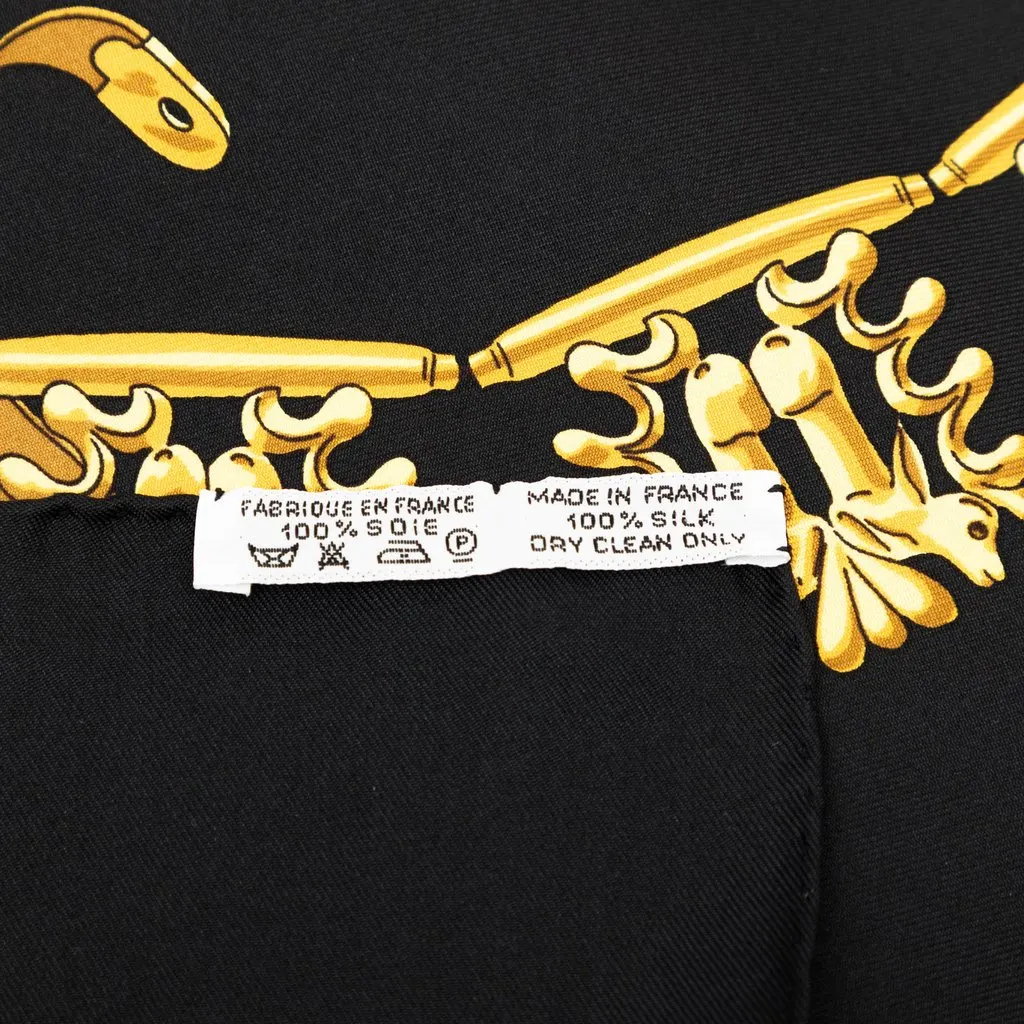 Hermès Les Cavaliers d Or Silk Scarf 90 Black Silk Good - Model View