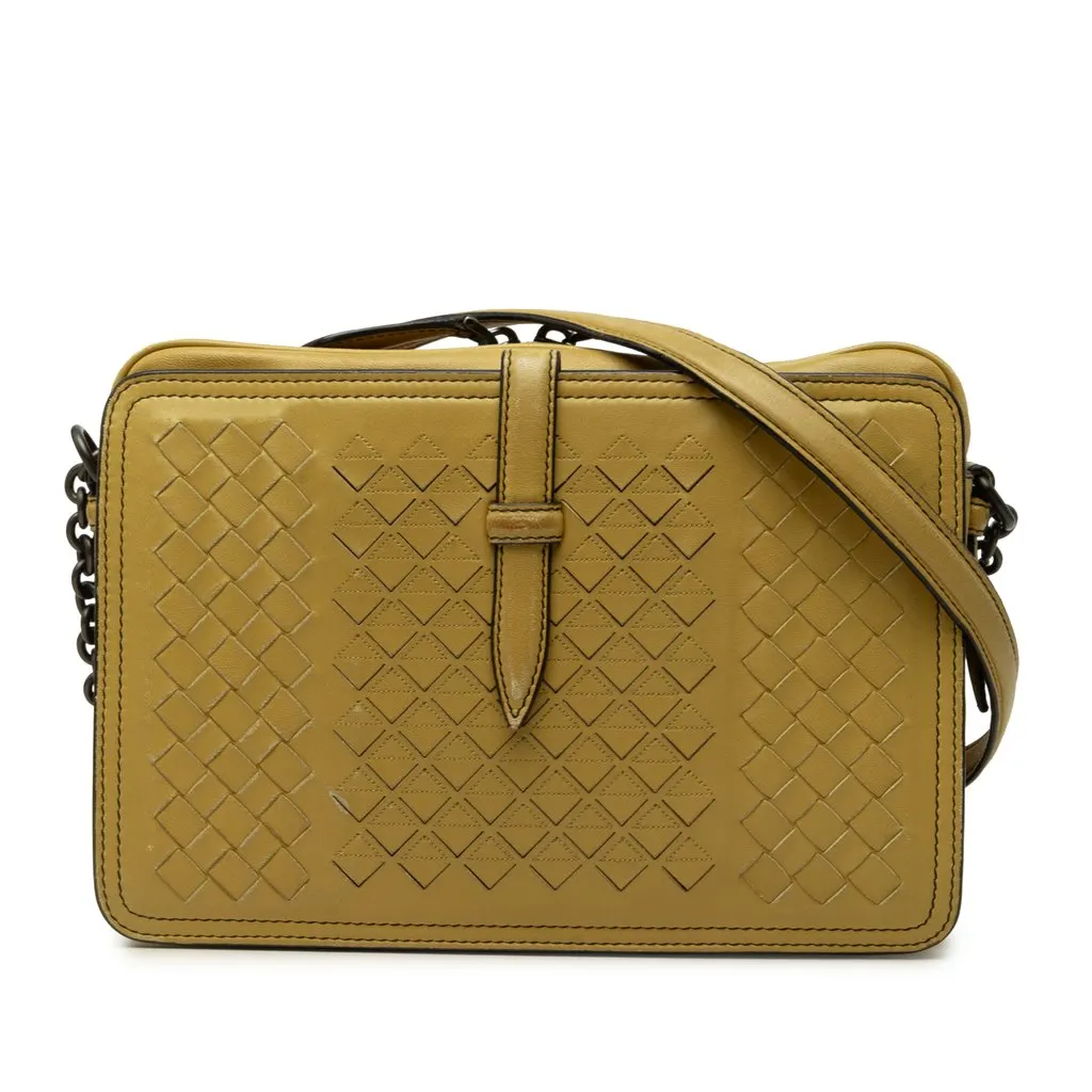 Bottega Veneta Nappa Intrecciato Belt Flap Camera Bag Yellow Leather Good - Front View