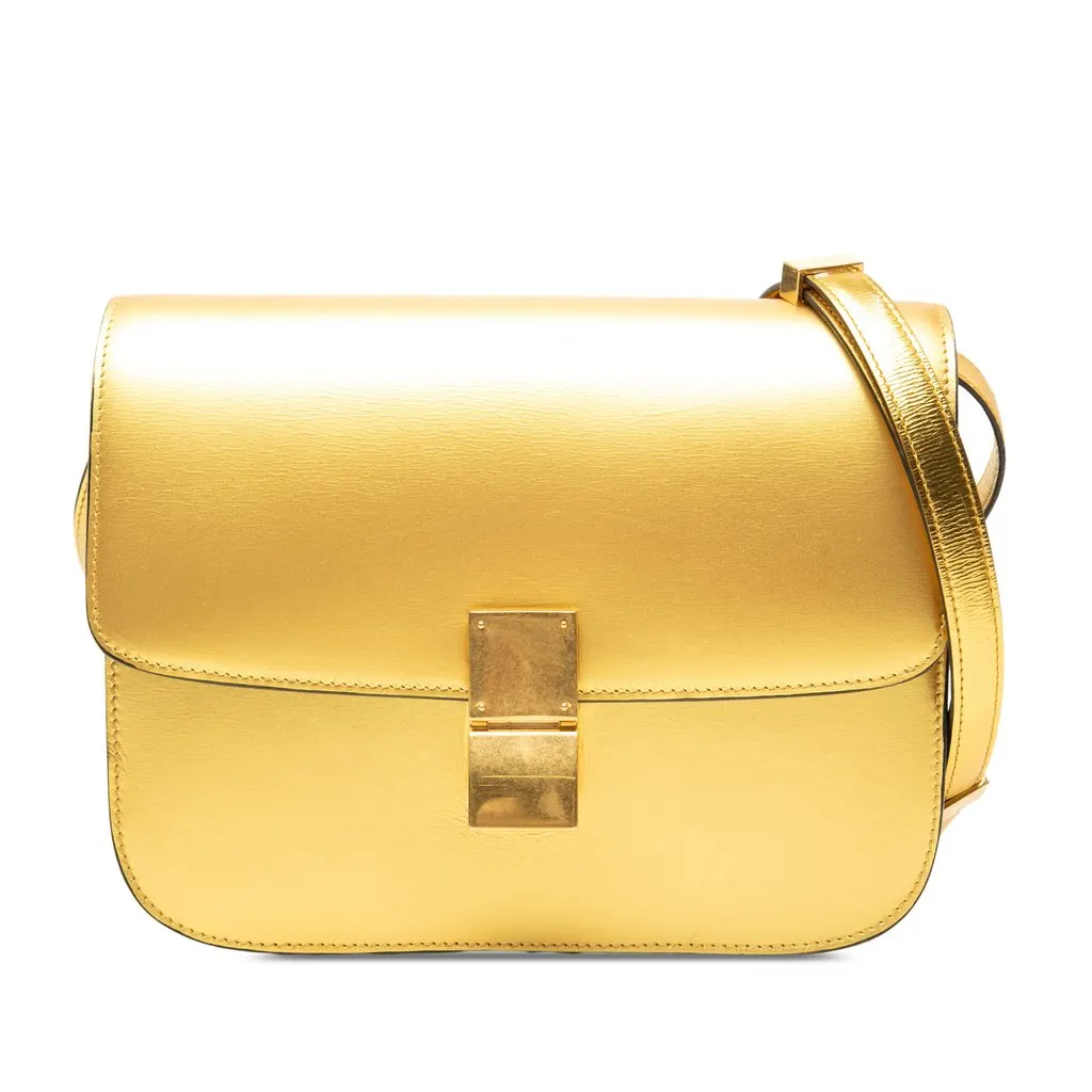 Celine Medium Metallic Calfskin Classic Box Crossbody Gold Leather Good - Front View