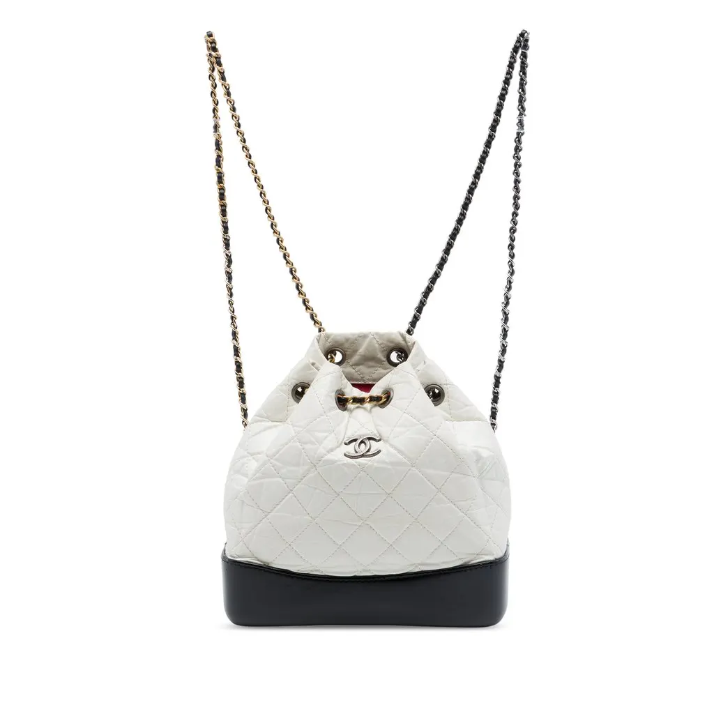 Chanel Small Bicolor Quilted Aged Calfskin Gabrielle Backpack White Leather Very good - Front View