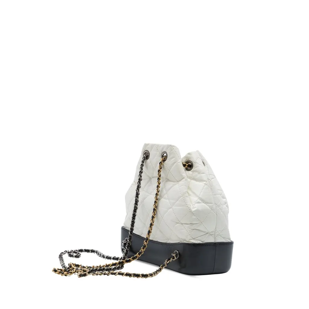 Chanel Small Bicolor Quilted Aged Calfskin Gabrielle Backpack White Leather Very good - Back View