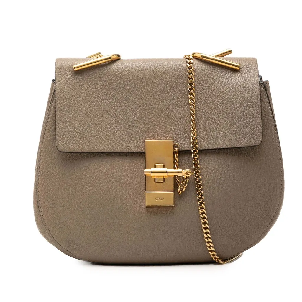 Chloé Small Grained Calfskin Drew Crossbody Brown Leather Very good - Front View