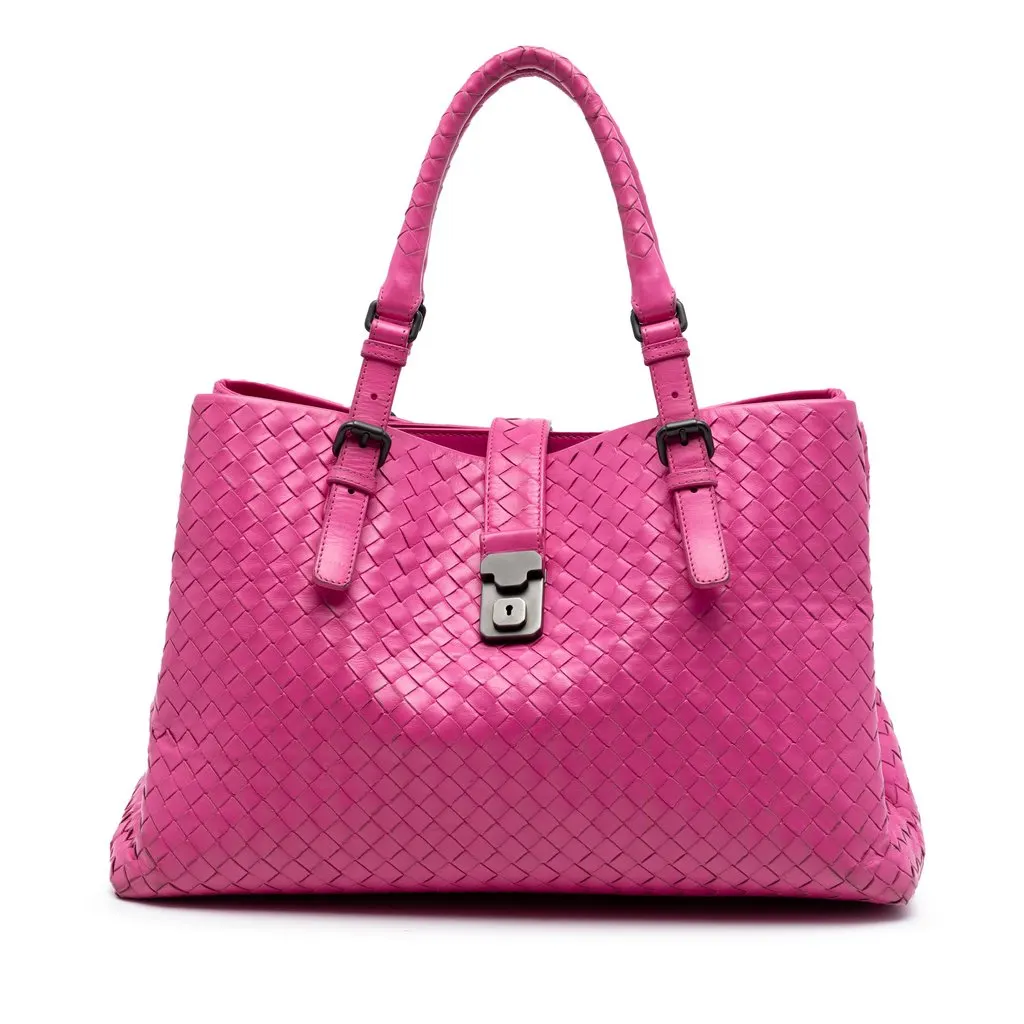 Bottega Veneta Medium Nappa Intrecciato Roma Tote Pink Leather Very good - Front View
