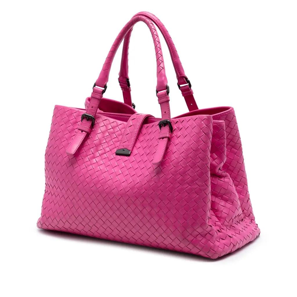 Bottega Veneta Medium Nappa Intrecciato Roma Tote Pink Leather Very good - Back View