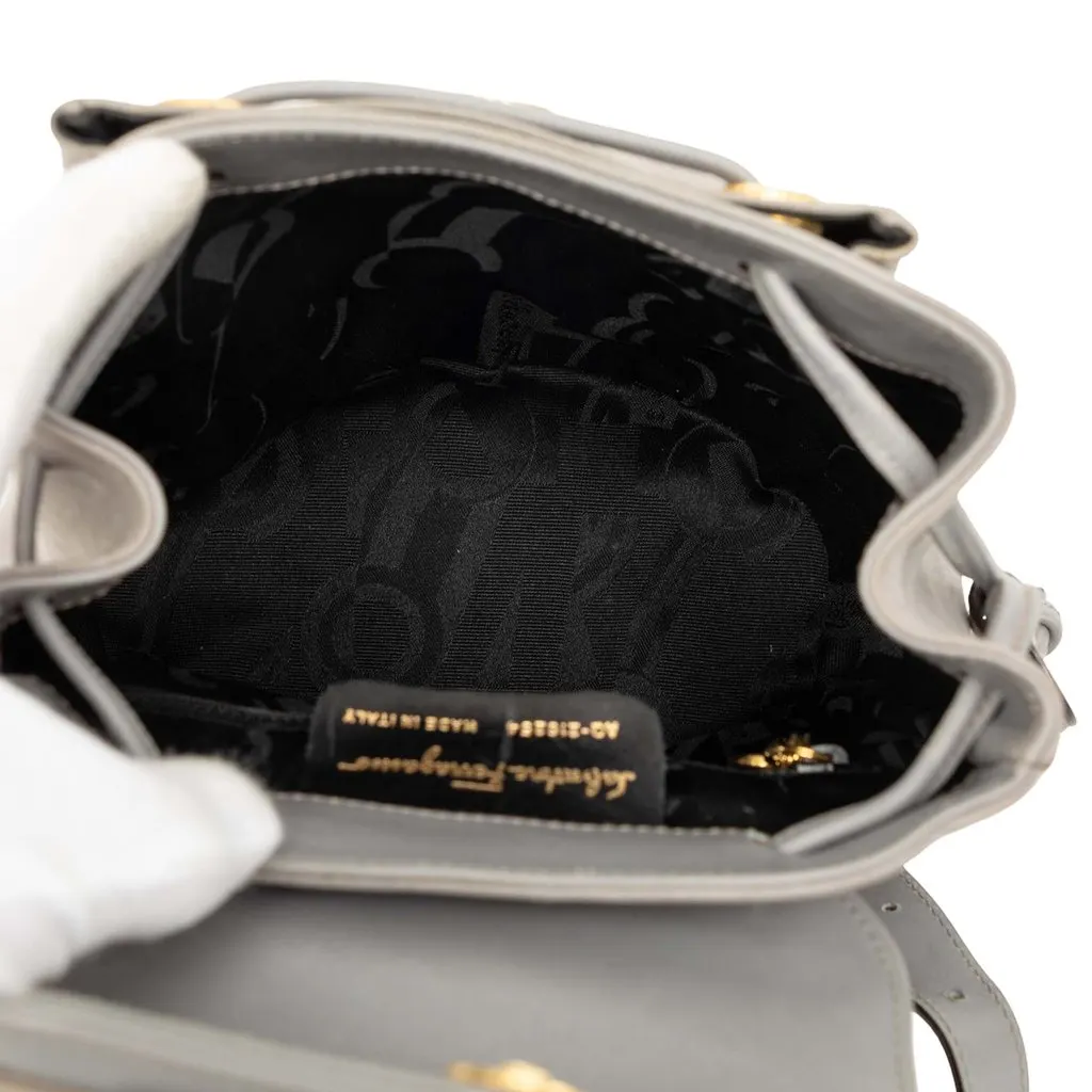 Salvatore Ferragamo Suede Vara Bow Flap Drawstring Backpack MultiColor Leather Very good - Model View