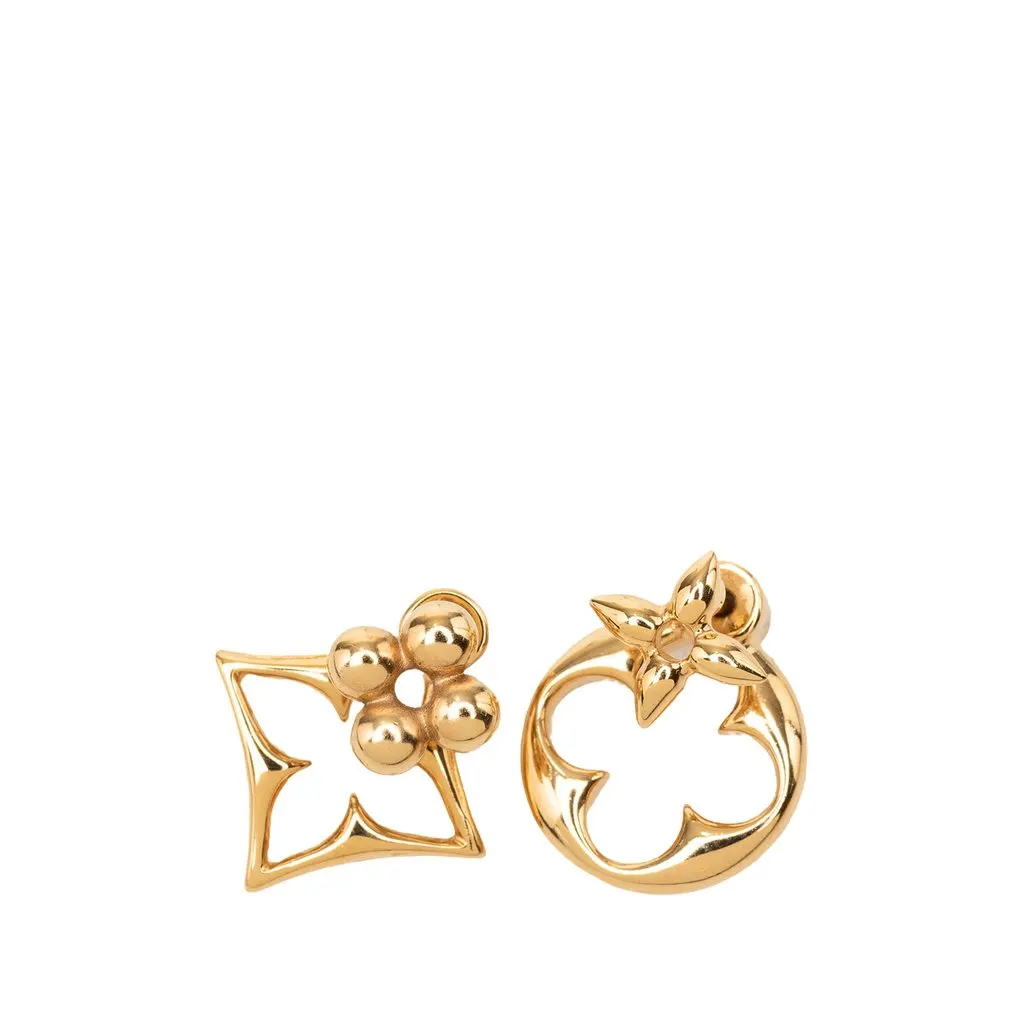 Louis Vuitton Gold Plated Flowergram Push Back Earings Gold Metal Very good - Front View