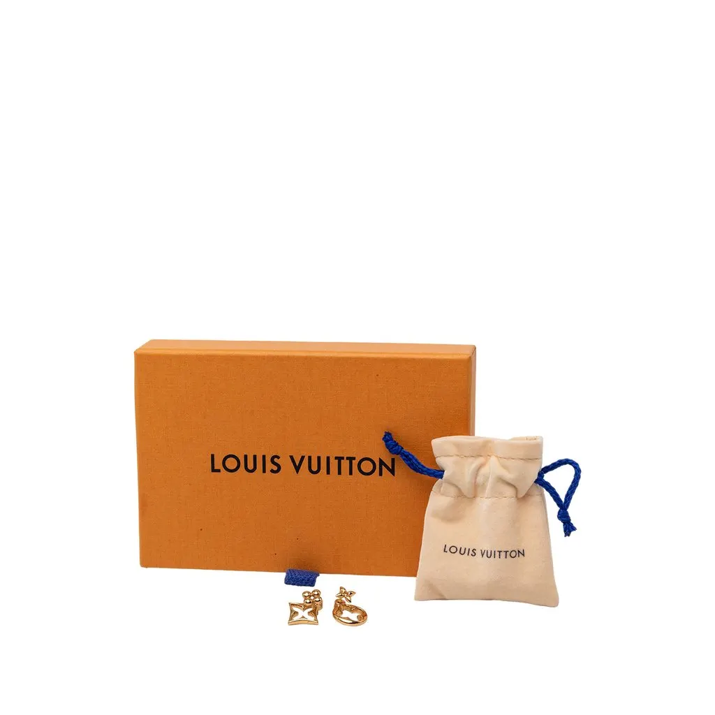 Louis Vuitton Gold Plated Flowergram Push Back Earings Gold Metal Very good - Box View