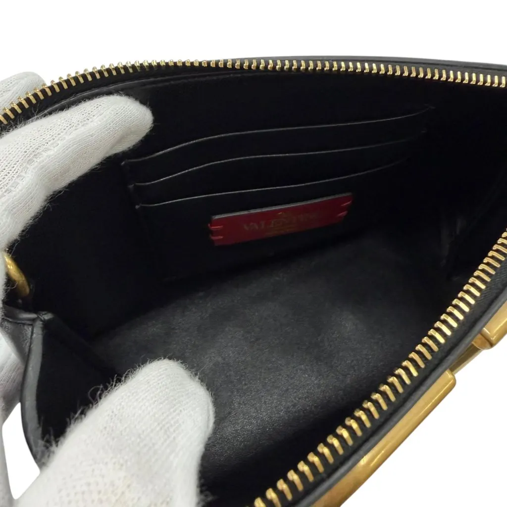 Valentino Calfskin VLogo Cosmetic Pouch Black Leather Very good - Model View