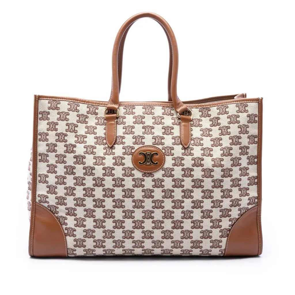 Celine Triomphe Embroidered Canvas Horizontal Cabas Tote Beige Canvas Very good - Front View