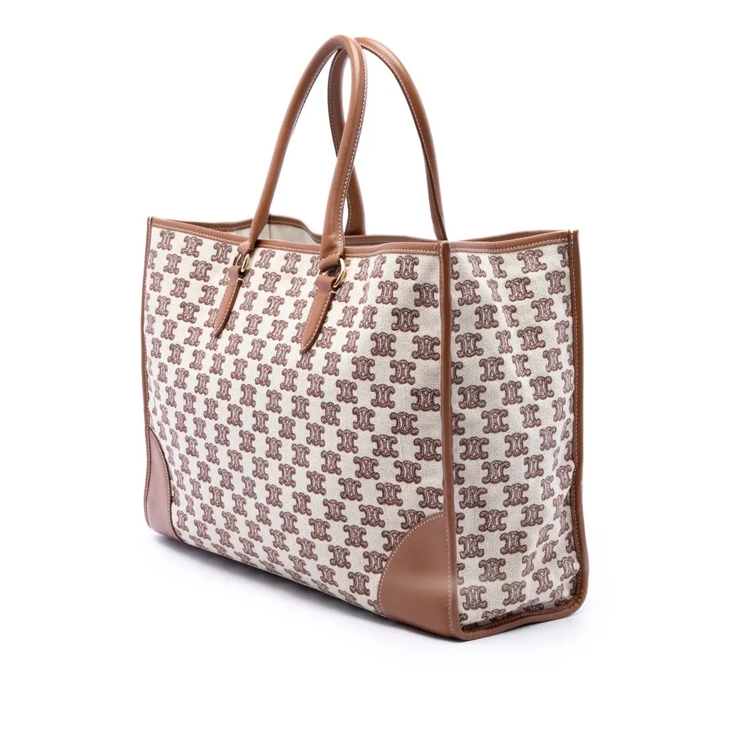 Celine Triomphe Embroidered Canvas Horizontal Cabas Tote Beige Canvas Very good - Back View