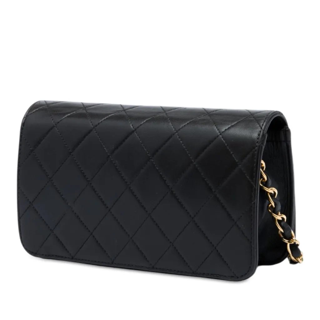 Chanel CC Quilted Lambskin Full Single Flap Black Leather Very good - Back View
