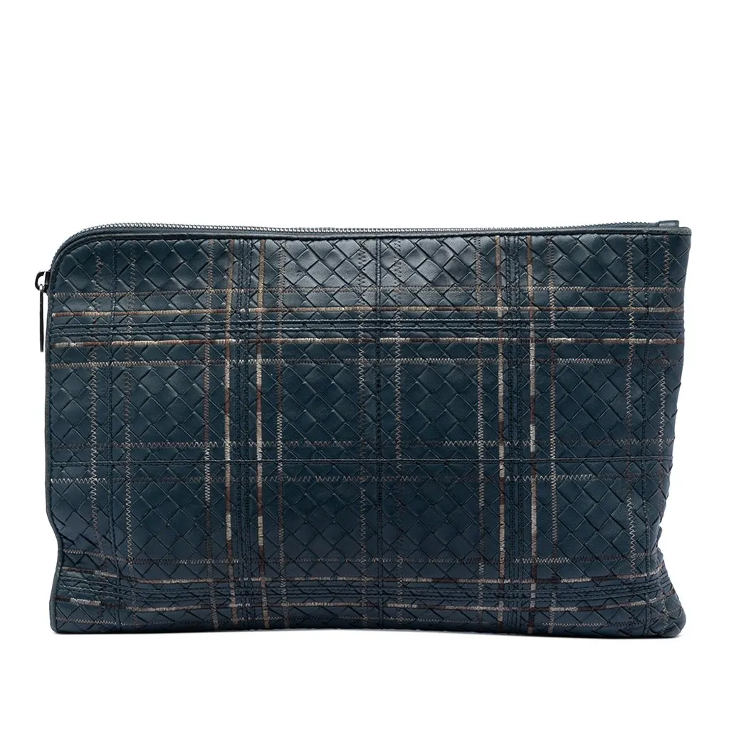 Bottega Veneta Nappa Intrecciato Metropolis Document Case Blue Leather Very good - Front View
