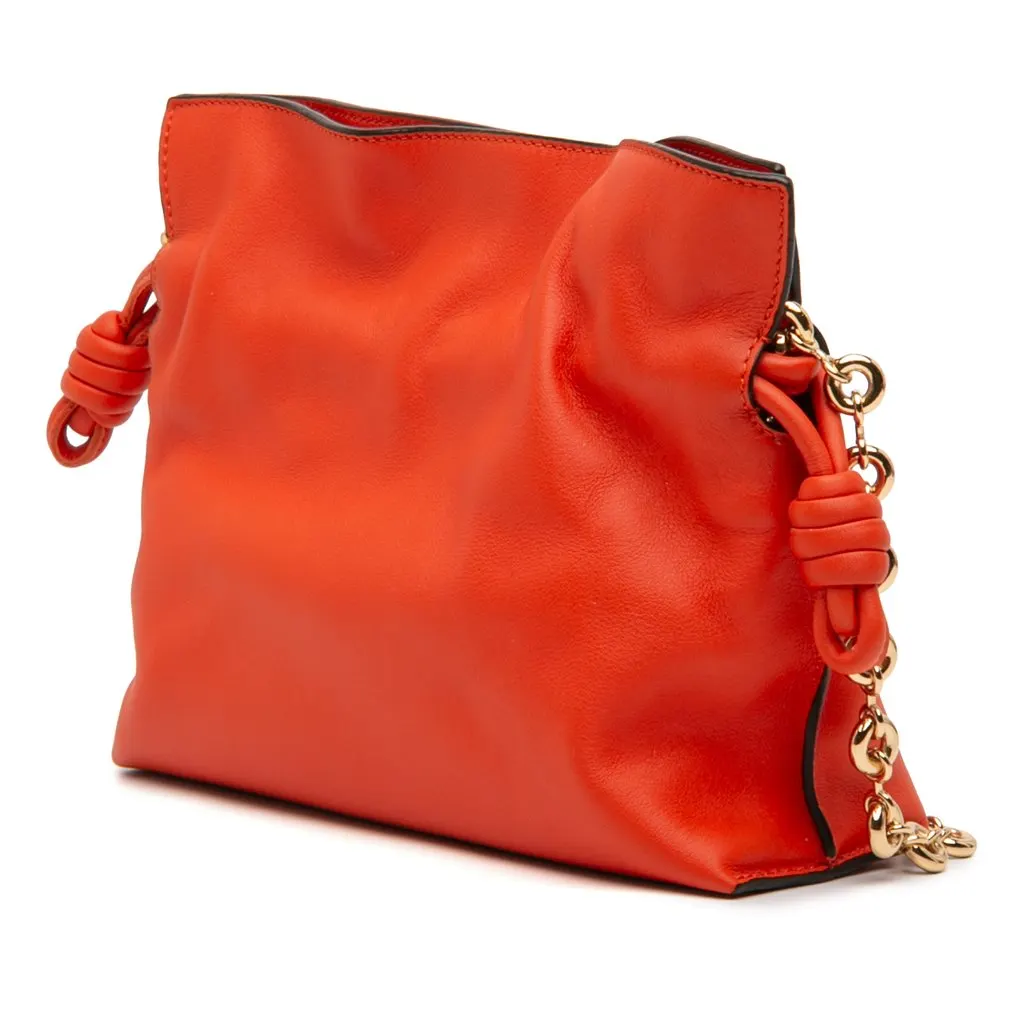 Loewe Mini Nappa Flamenco Knot Clutch with Chain Orange Leather Very good - Back View