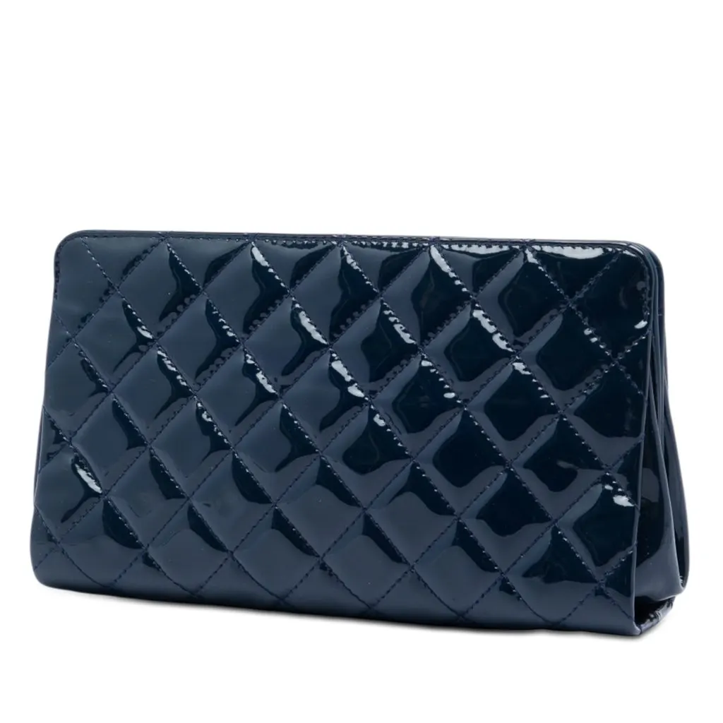 Chanel CC Quilted Patent Timeless Clutch Blue Leather Very good - Back View
