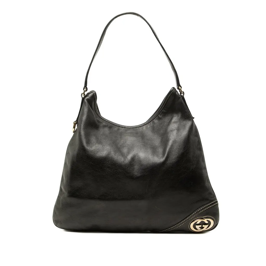 Gucci Calfskin New Britt Hobo Black Leather Good - Front View