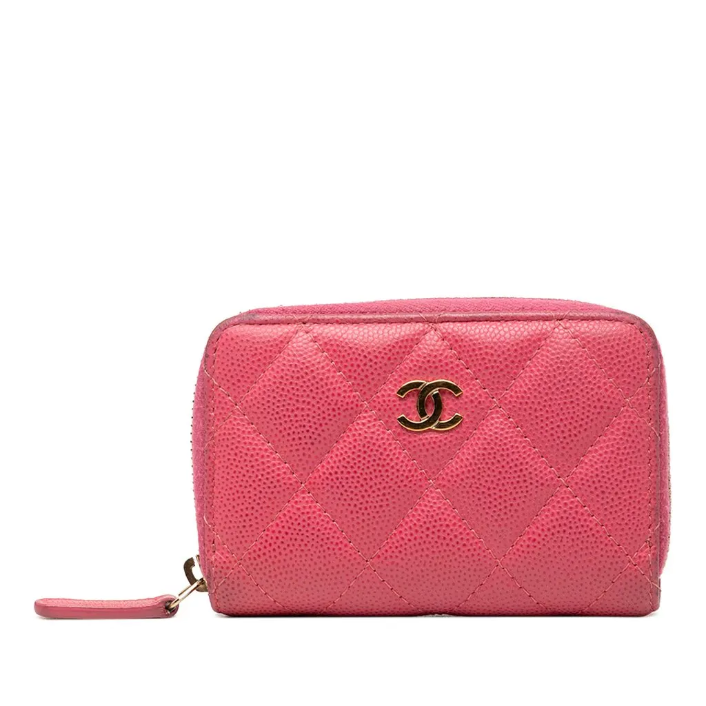 Chanel CC Quilted Caviar Zip Coin Purse Pink Leather Very good - Front View