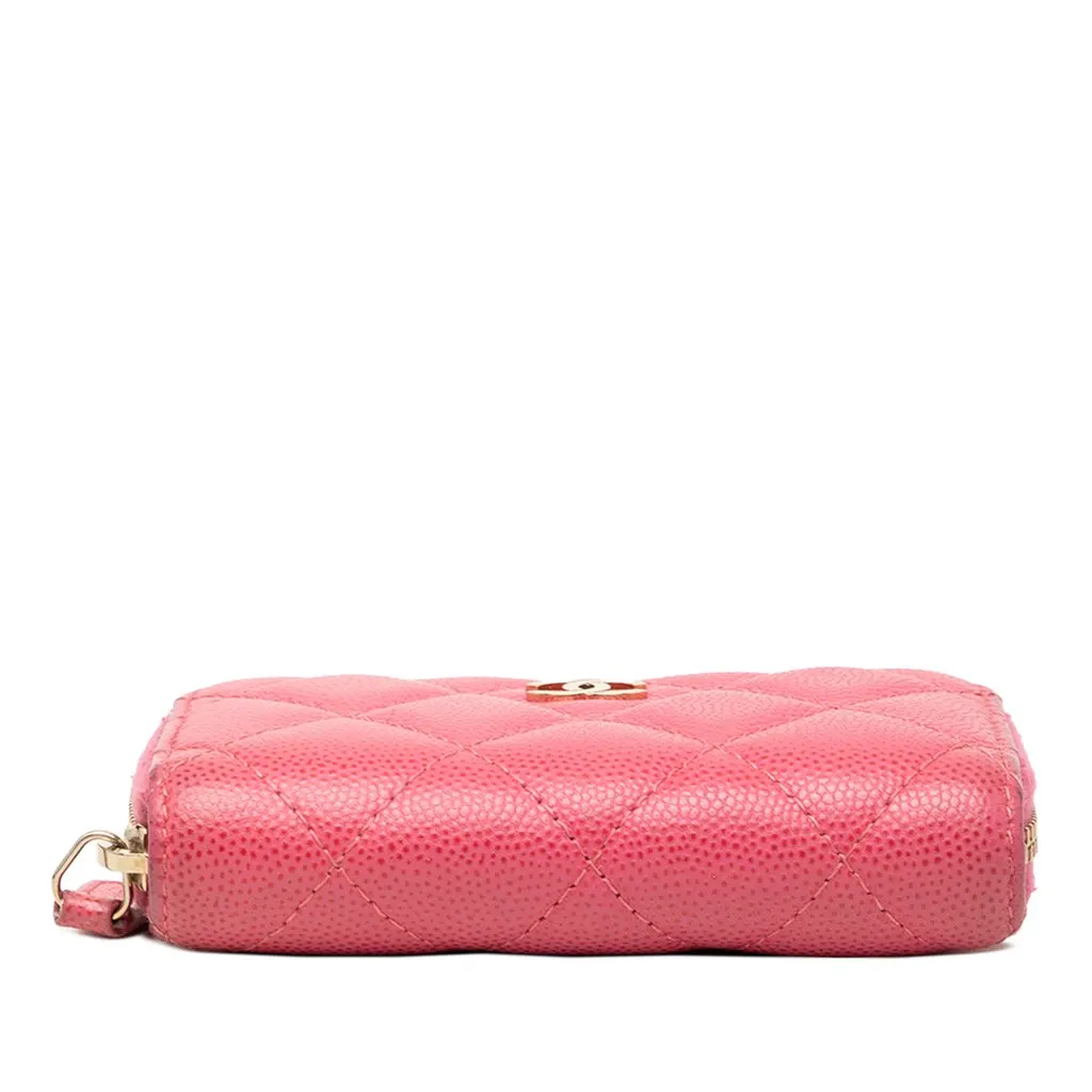Chanel CC Quilted Caviar Zip Coin Purse Pink Leather Very good - Inside View