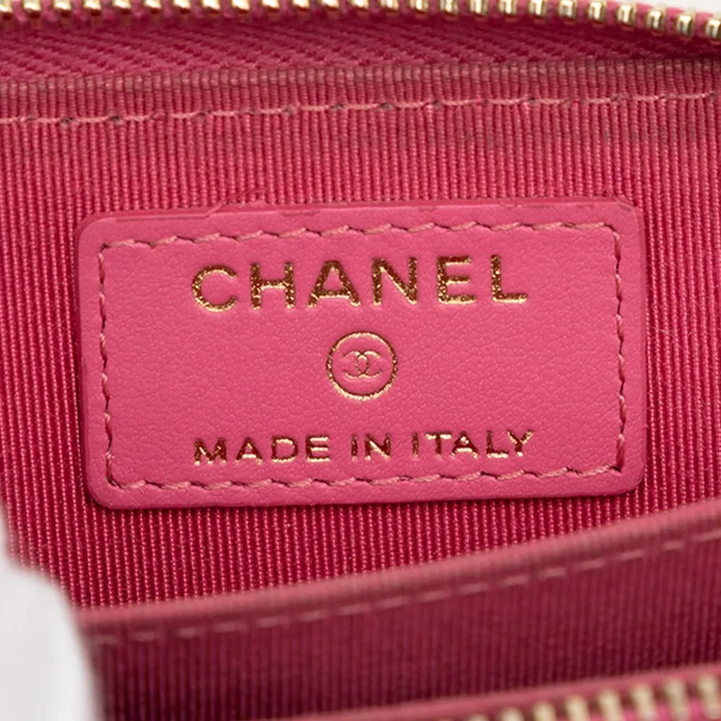 Chanel CC Quilted Caviar Zip Coin Purse Pink Leather Very good - Box View